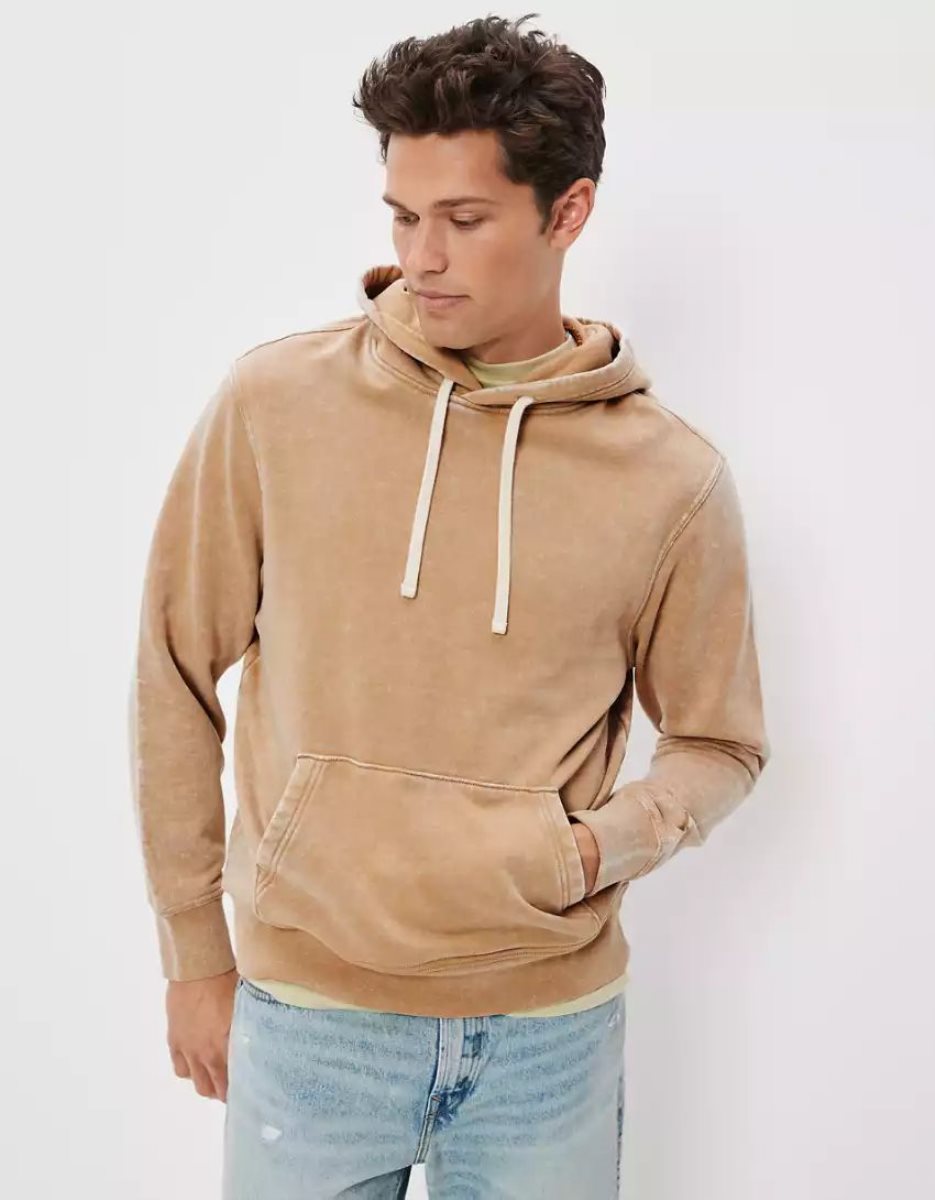 Sweat à Capuche American Eagle AE Bonfire Fleece Kaki Homme | IXR-50673954